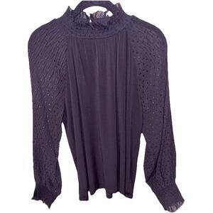 Ann Taylor Black Blouse WSheer Sleeve Metallic Dot Size Medium NWT Holiday Ready